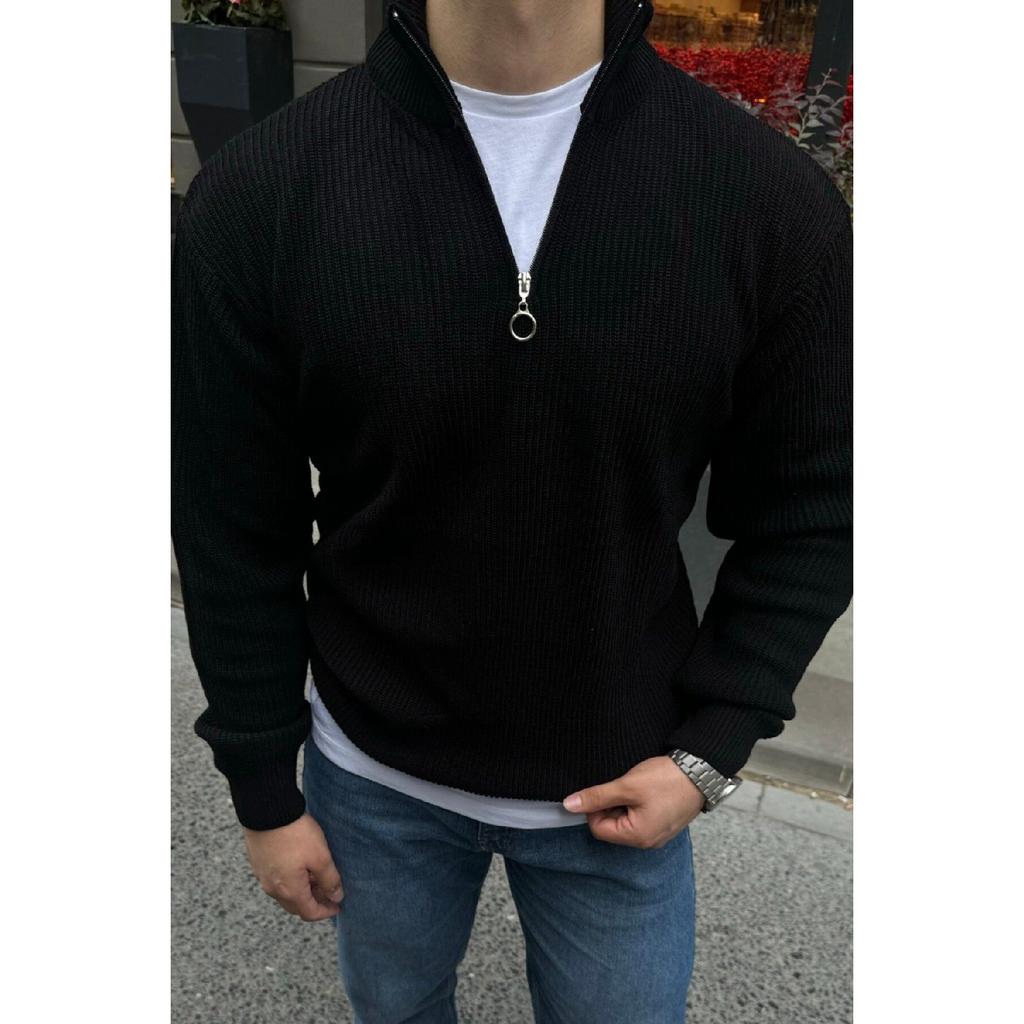 Men's Half Zipper Stand Collar Thick Sweater Knitwear