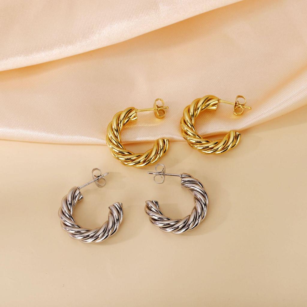 2025 New Style Twisted Titanium Circle Earrings for Women - Low MOQ, Mixed Batch, Dropshipping, Sample Orders Available