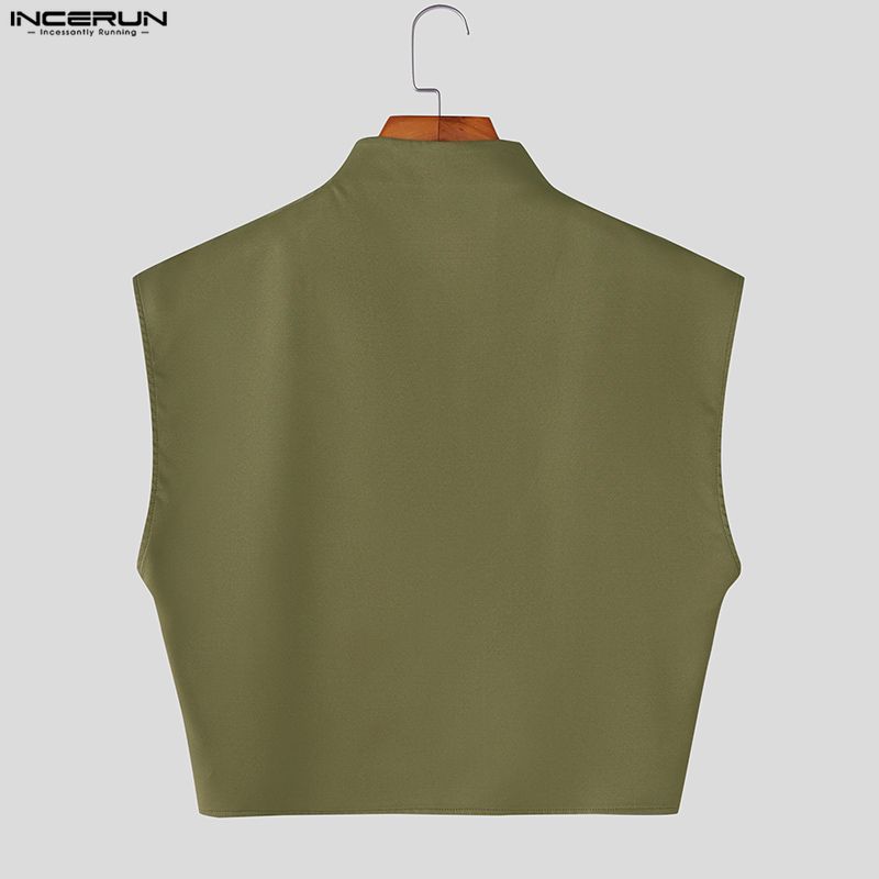 INCERUN Two Pieces Outfits Men Irregular Cropped Tops and Long Straight Pants Sets