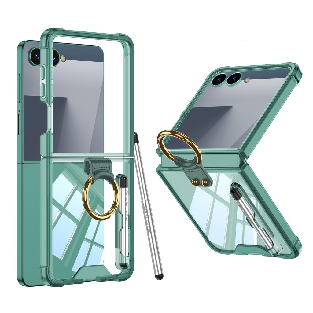Suitable for Samsung Flip7 Mobile Phone Case with Pen Folding Screen Z Flip7 Transparent Solid Color Airbag Anti Fall Simple Thin