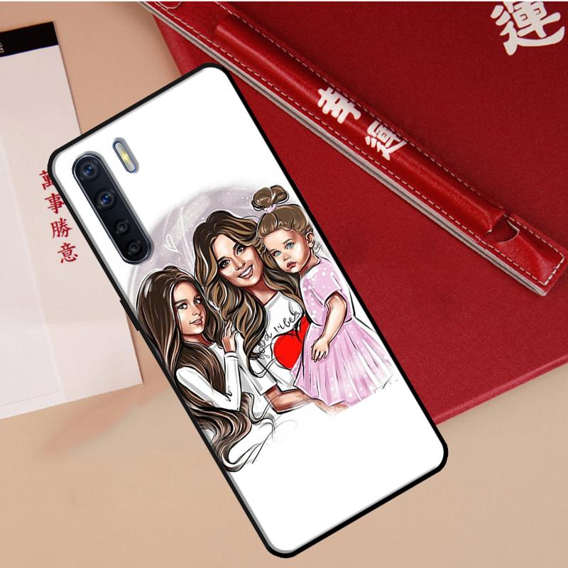 Black Brown Hair Baby Mom Girl Son Cover For OPPO A96 A76 A16 A17 A57 A77 A57s A15 A5 A9 A31 A53 A52 A72 A93 A54 A74 A94 Case