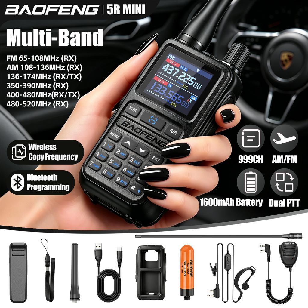 Baofeng 5Rmini Walkie-Talkie Bluetooth Programming Aviation Receiver Dual PTT Transmitter Key Outdoor Travel Baofeng Handheld RA