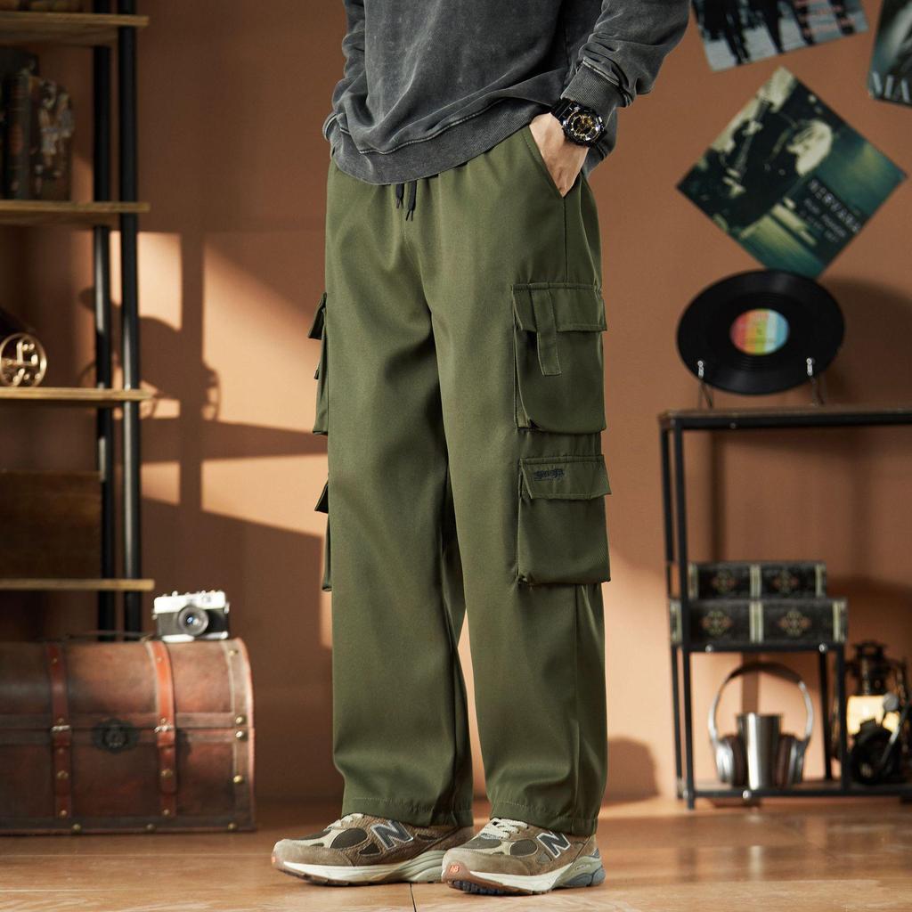 Men's High Street Trend Multi-Pocket Loose Casual Pants: Spring & Autumn Fashion Straight-Leg Trousers