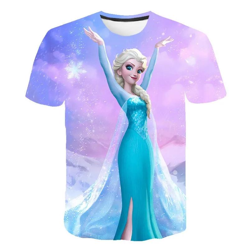 2026 New Summer Disney Frozen 3d Print T-Shirt Anna Elsa Printing Girls Tops Frozen Snow Queen Anna Elsa Cartoon Print Shirts