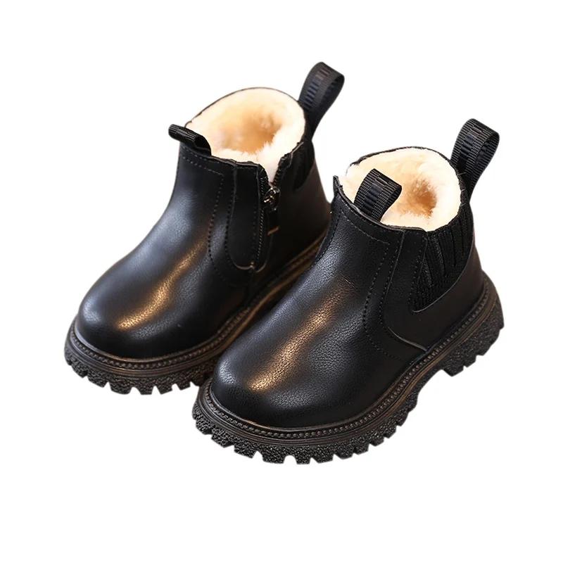 

Kids Short Boots Fashion Boys Shoes Autumn Winter Leather Children Boots Non-Slip Toddler Girls Boot Toddler Snow Shoes 21insole13.5cm