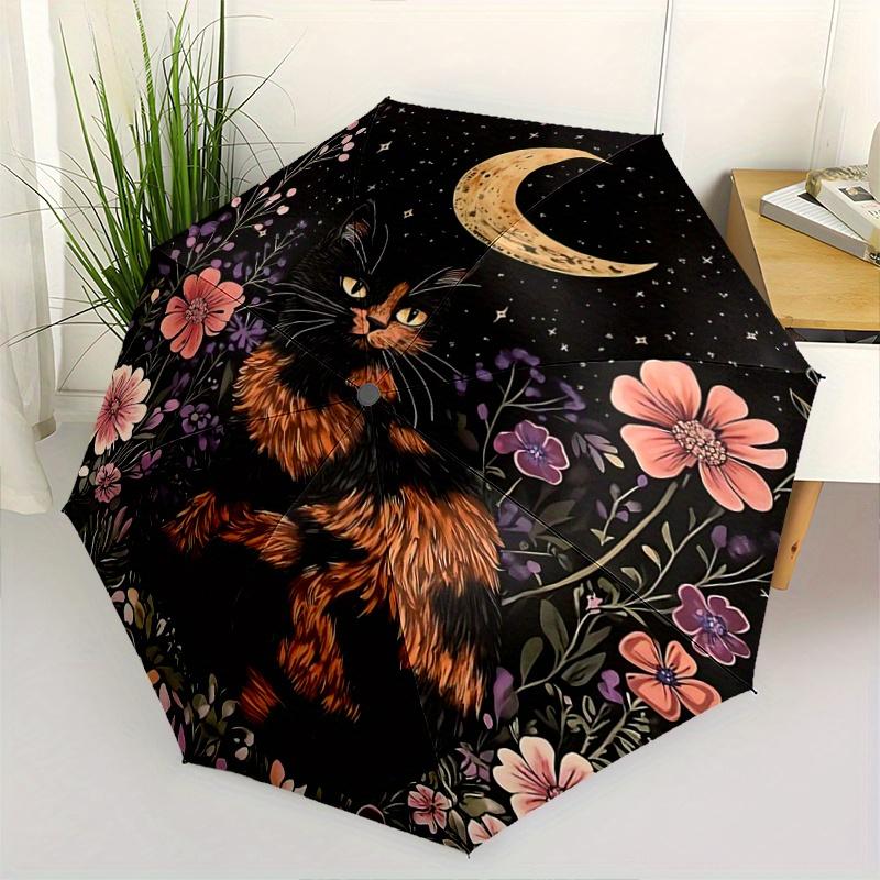 

1pc Creative Cat & Flower Starry Sky Automatic Open/CloseUmbrella-CuteUmbrella with Cute Design, Portable 3-Fold Compact Umbrella for Men &