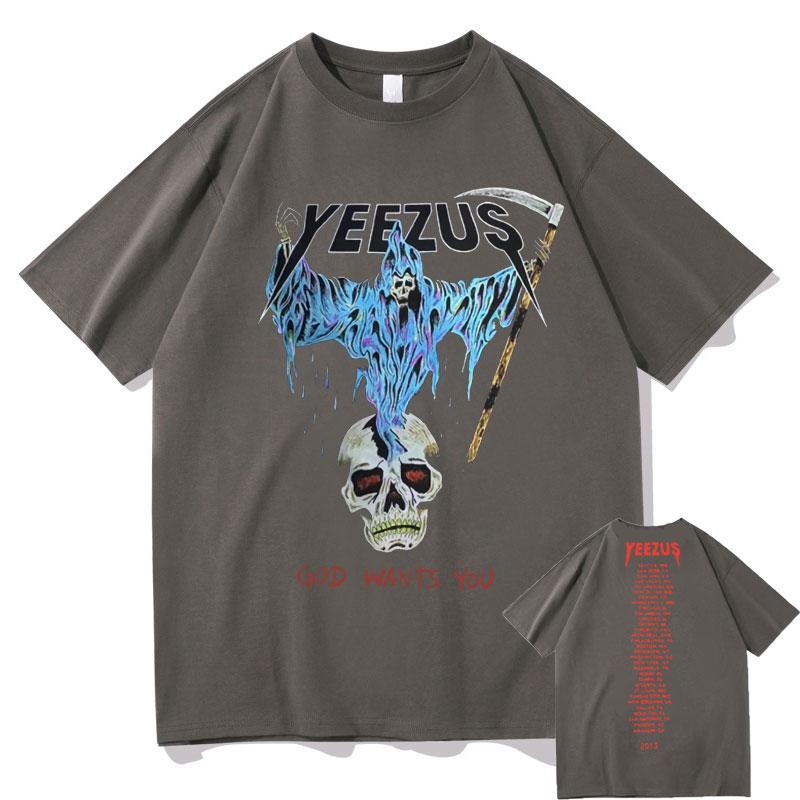 God Wants You Kanye West Streetwear Skull Reaper Graphic Print Tshirt Men Women Hip Hop Fashion Tshirts Mens Cotton T Shirt
