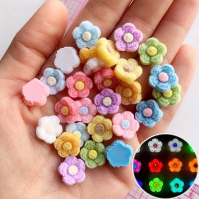 20pc 1.2cm Mini Night Glow Plush Five Petal Flower Yarn Flower Nail Resin Small Accessories Earring Accessories DIY Accessories