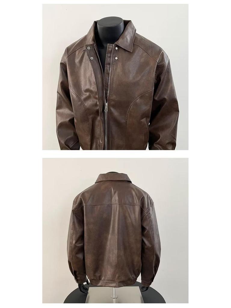 Men's Trendy American Retro PU Leather Lapel Jacket for Spring & Fall