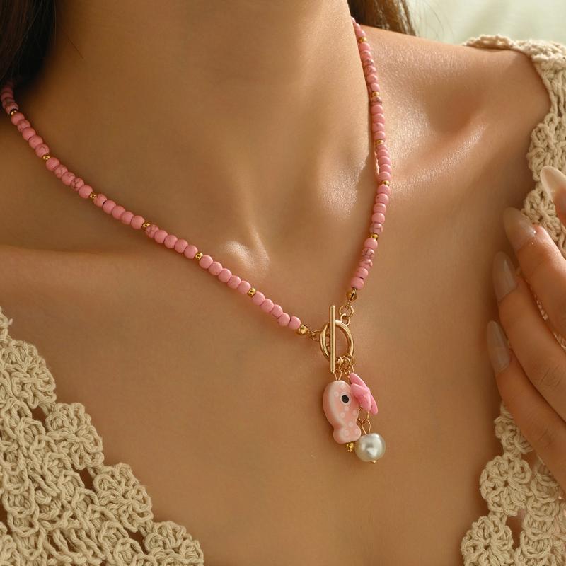 Bohemian Sea-Inspired Pendant Necklace Ceramic Fish Starfish Design Dainty Summer Jewelry for Women Beach Vacation Wear