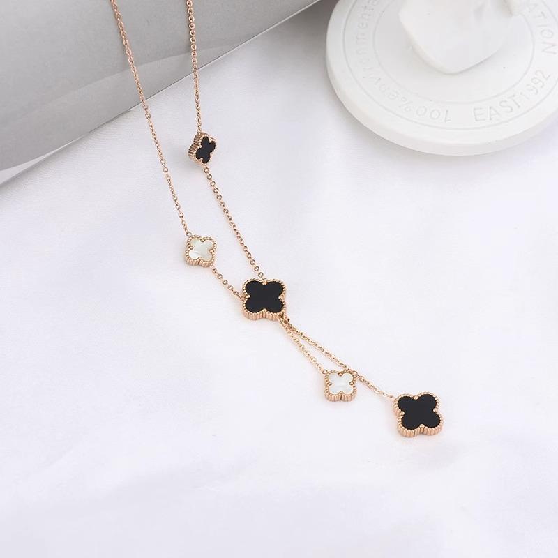 

Высококачественное ожерелье с четырехлистным клевером, ожерелье с счастливой травой, цепочка-джемпер из пяти цветов, женское двухстороннее ожерелье из титановой стали