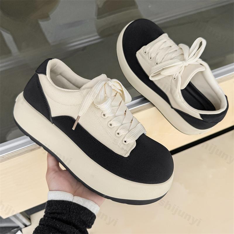 Fashion 2025 New Thick Soled High Head Comfortable Men's Shoes Fashion Trend Sports Canvas Casual Lace-up Non slip Flat Chunky sneakers