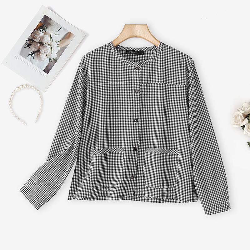

ZANZEA Women Casual Round Neck Loose Long Sleeve Plaid Print Blouse S