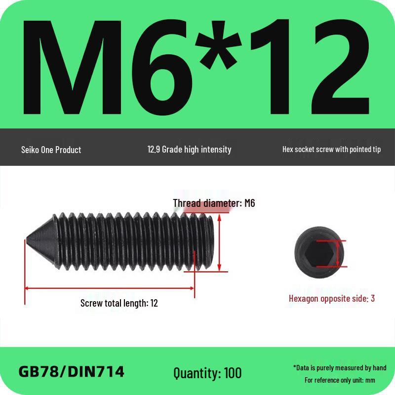 12.9 Grade Pointed Set Screw Grub Set: Headless Screws M3 M4 M5 M6 M8 M10
