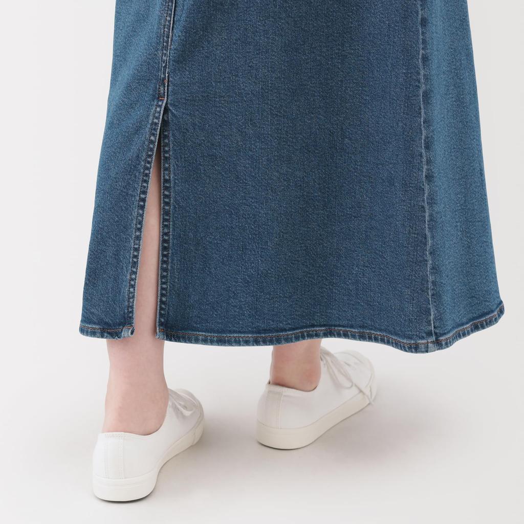 MUJI Damen Stretch Denim A-Linien-Rock, Blau, Größe L, BE1Z3A5A