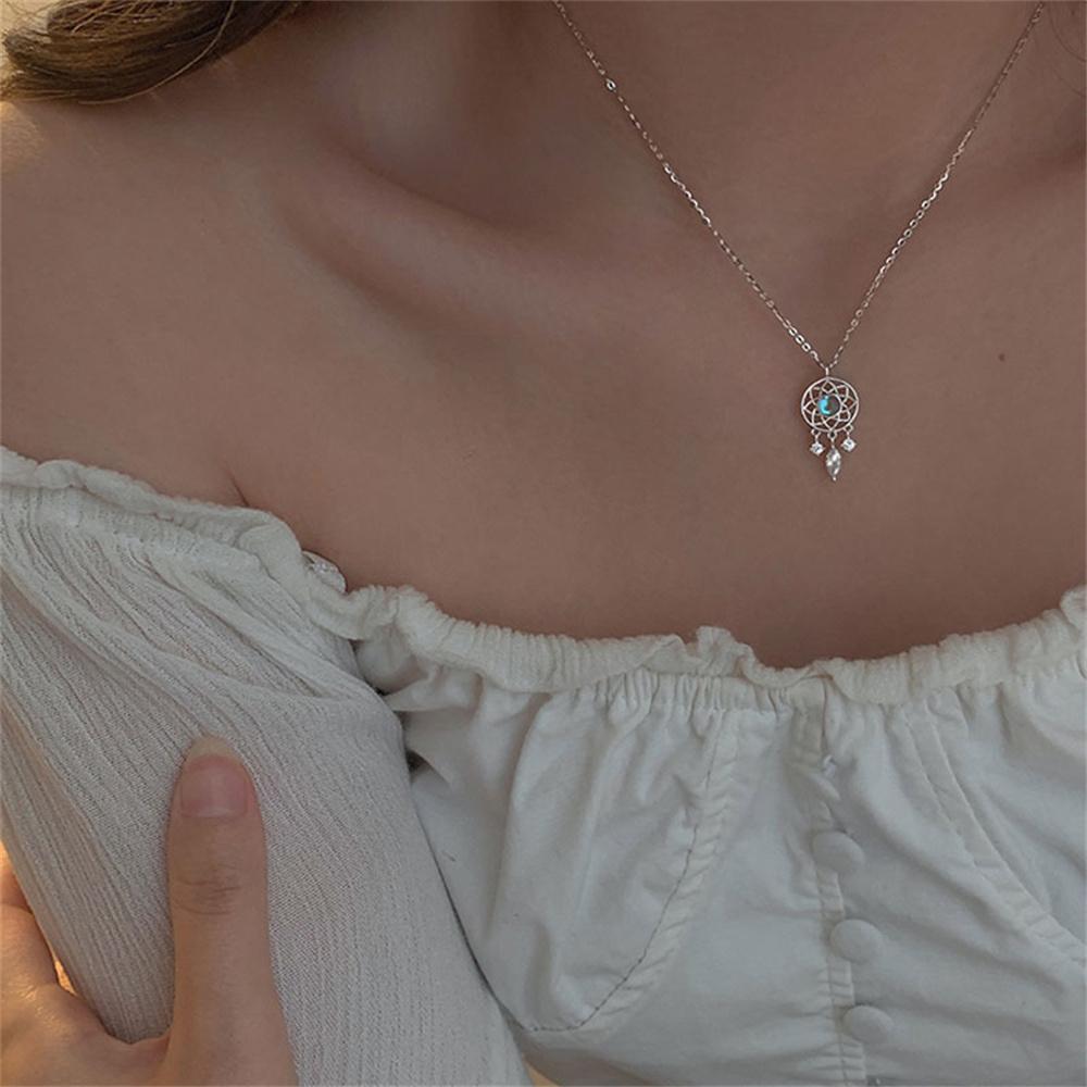 New Fashion Crystal Tassel Moonstone Charm Necklace For Women Teen Creative Pendant Elegant Party Necklaces Jewelry Gift