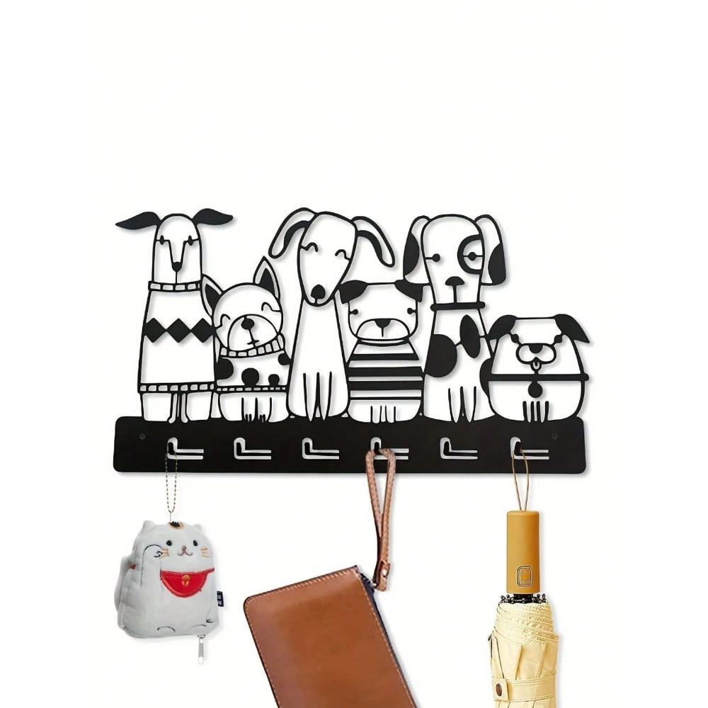 Black Metal Puppy Wall Hooks, Cute Dog Design for Living Room & Bedroom Entryway