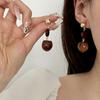 Elegant Minimalist Coffee Beaded Earrings for Women - Fashionable Maillard Style, High-End Niche Design Ear Studs.