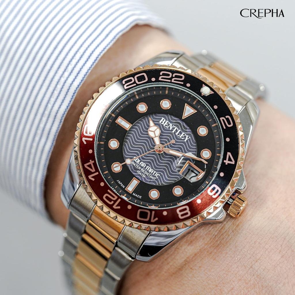 Analog Solar Waterproof Watch with Metal Band Bentley Rose Gold Gold [Klefer] Men's BT-AM388-RDT