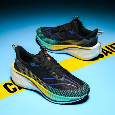 Modische Herren- und Damen-Sportlaufschuhe, lässige, atmungsaktive Mesh-Oberfläche, Carbonplatten-Stützung, abriebfeste Gummi-Außensohle