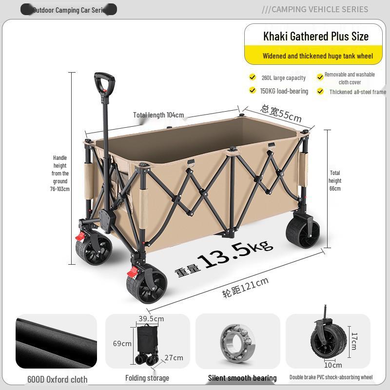 Tragbarer faltbarer Campingwagen: Leichter Handwagen für Picknick, Einkaufen & Haushalt