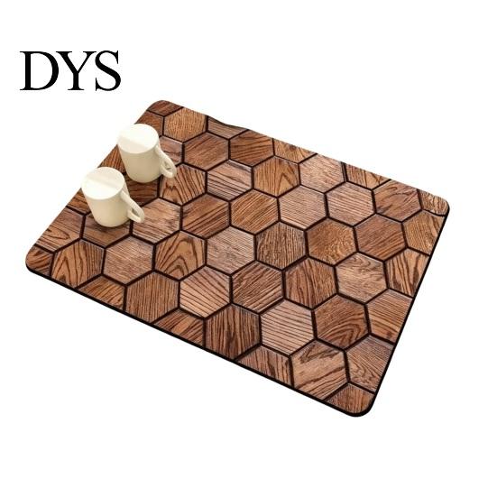 Kitchen Sink Drying Pad 3D Wood Grain Dish Mat, Diatom Mud Absorbent Mat for Fast Counter, Non-slip Heat Resistant Cup Coffee Decorative Counter
