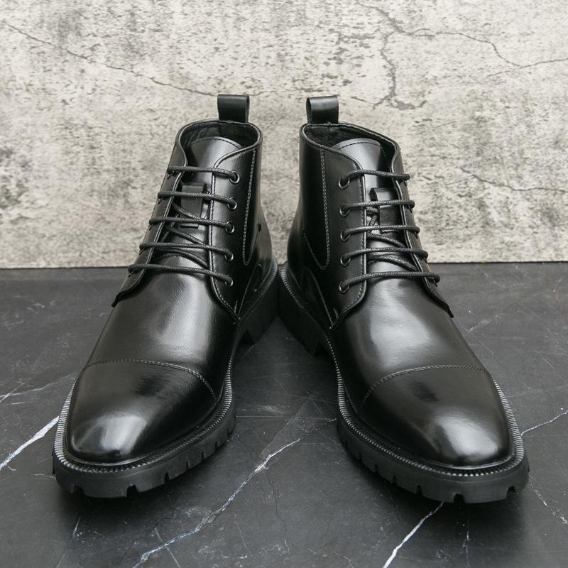 Men's leather boots Fashion men's high-top leather shoes Large size New trend Martin boots British style business leather shoes