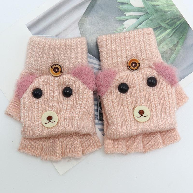 Children's Winter Wool Flip-Top Gloves - Warm, Cartoon Design for Elementary Boys & Girls