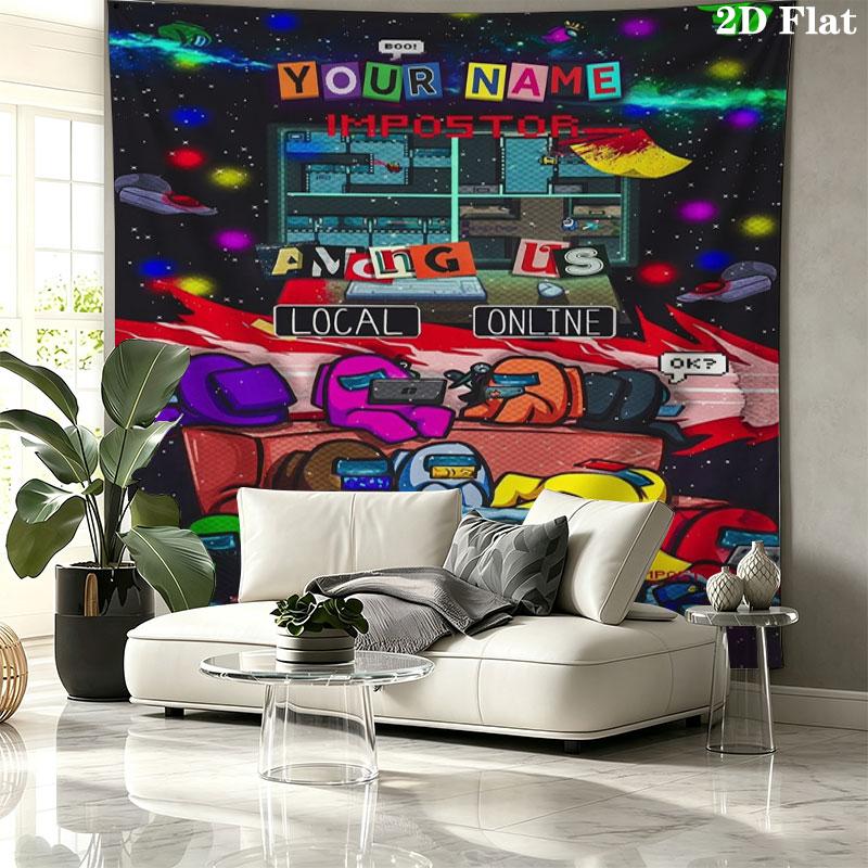 Among Us Custom Name Wall Tapestry Aesthetic Wall Hanging Printed Fabric Blanket Decorative Tapestries for Bedroom Living Room Home Decor