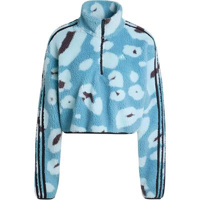 Felpa Crop con Zip a Metà e Maniche Lunghe con Stampa Animalier e Pelliccia Sintetica 3-Stripes Essentials da Donna Blu IY0148