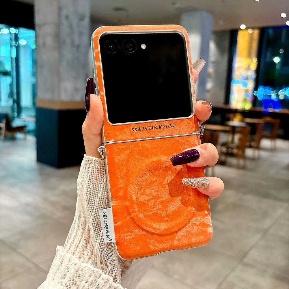 Orange Shimmer Velvet Scarf Bracelet Magnetic Ring Case For Motorola Razr 60 Ultra Moto Razr 60  50 Razr + protect Cover Motorola razr+ 2024