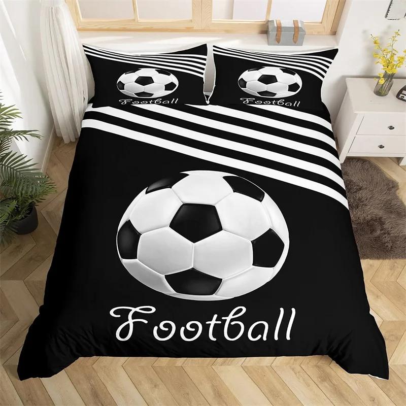 Comforter Soccer Sports Football Game Geometric Pattern Bedding Set For Kids Boys Girls Microfiber Ball Gaming