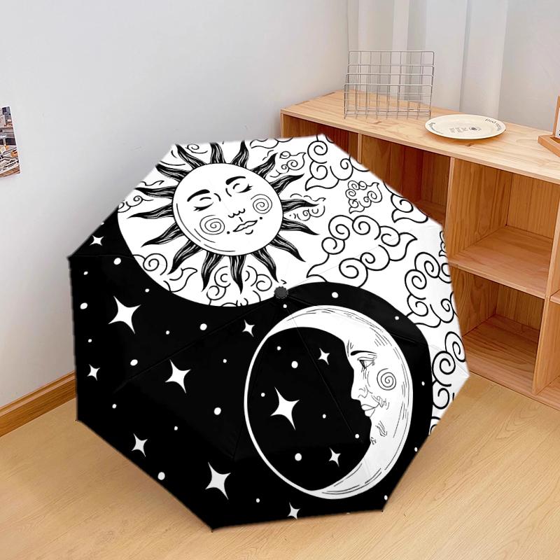 1 st Automatiskt Fällbart Paraply - Yin Yang Svart och Vitt Mönster, Bärbar & Hopfällbar Design med 8 Revben, Julklappar Födelsedagspresenter