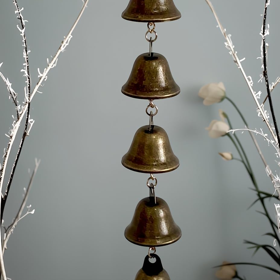 Handmade Metal Wind Chime - Classic Country Iron Bell with Decorative Chain, Suitable for Courtyards, Gardens and Walls, Thanksgiving Home Decoration