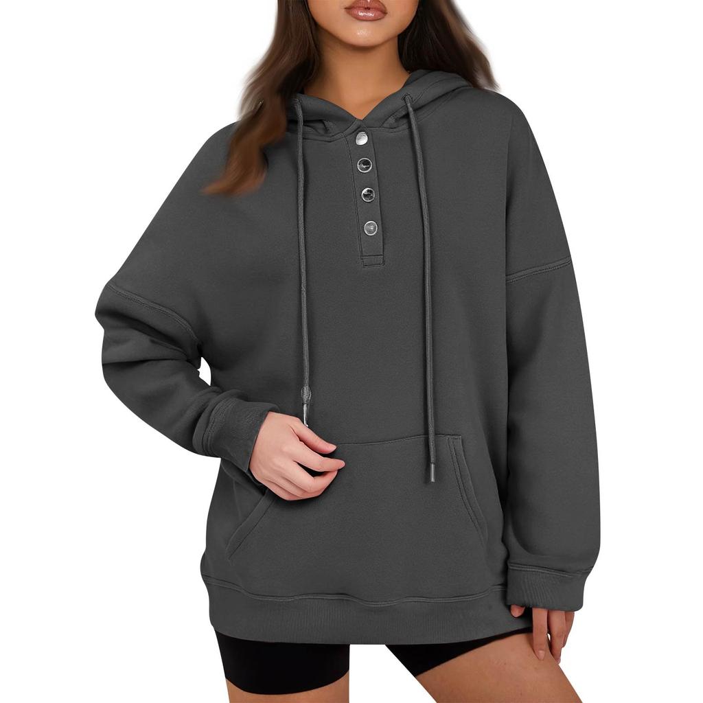 Women's Pullover Hoodies Tops Casual Button Down Long Sleeve Pocket Sweatshirts