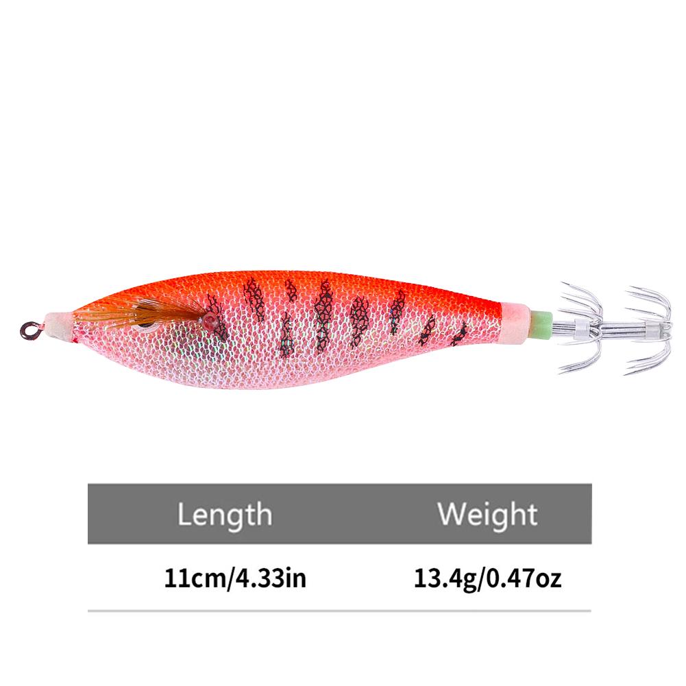 Glowing Squid Hooks 11CM/13.4G Horizontal Squid Trolling Lure Artificial Squid Jig Jigging Fishing Lure Octopus Bait for Fishing