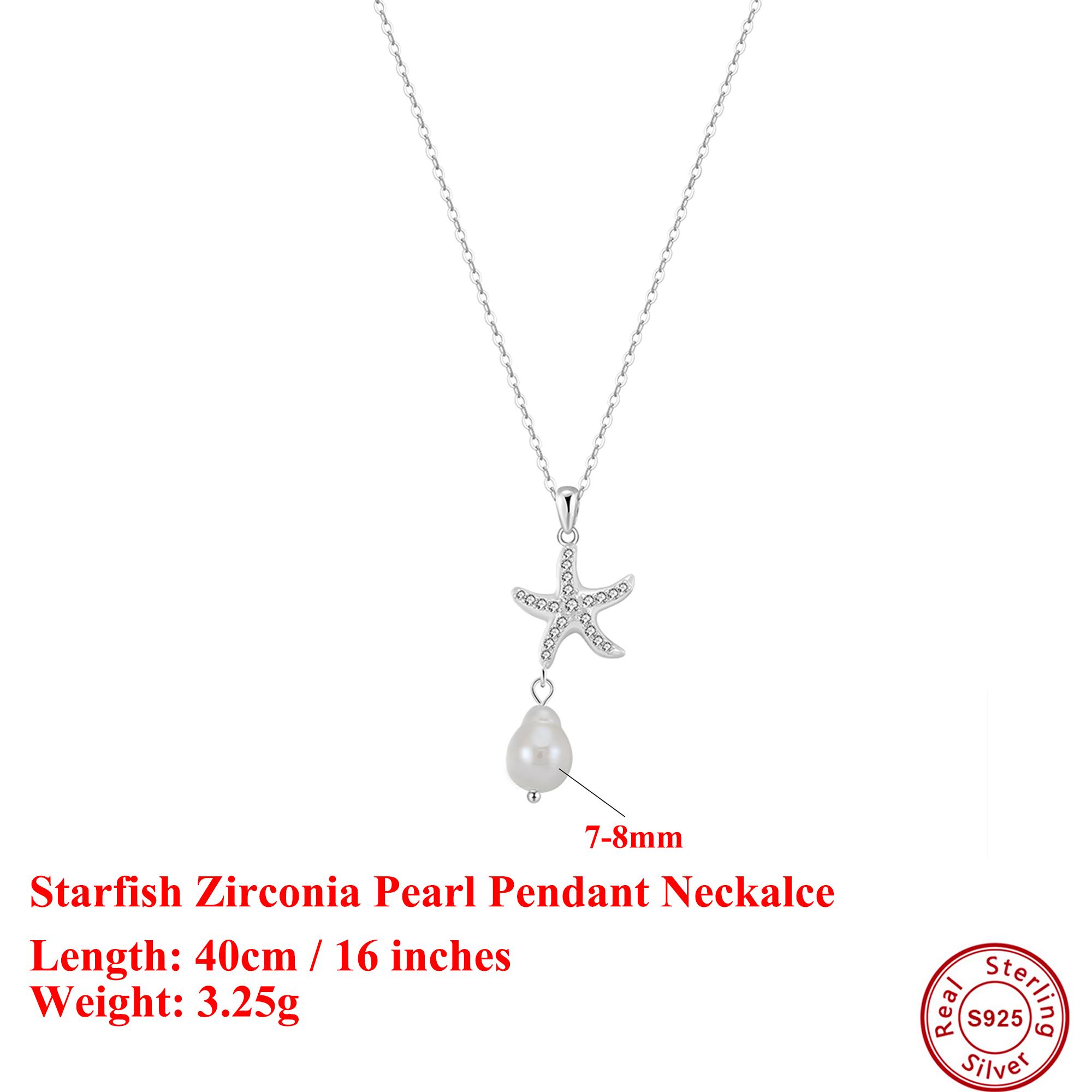 

EFFIE QUEEN Authentic 925 Silver 14k Gold Star Zirconia & Pearl Pendant Necklace Ideal Jewelry for Women Birthdays Gift GPN85 серебряный