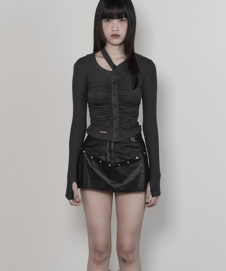 Etre Au Sommet Cut-Out Rib Cardigan (Charcoal)
