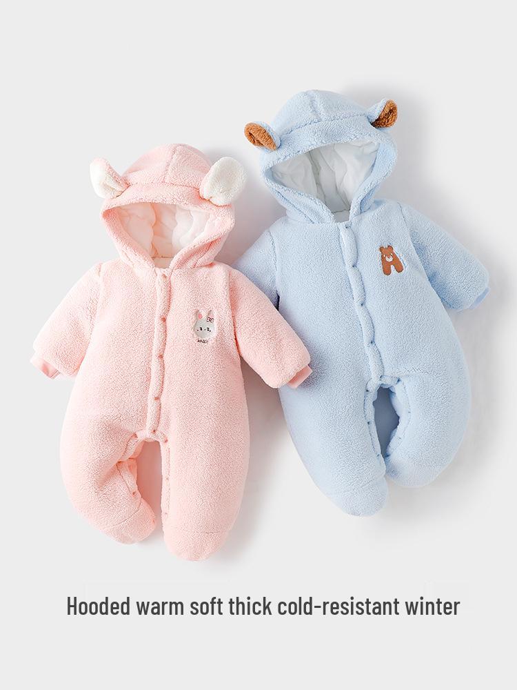 Infant Winter Jumpsuit: Thickened Cotton with Velvet, Quilted Warm Newborn Outfit for Autumn and Winter