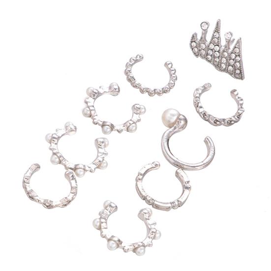 

9 шт./комплект Богемні ретро зі стразами зі штучними перлами Манжети-гвоздики Набір сережок Подарунковий срібний