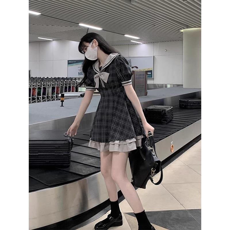 College Style Dress Summer New Women's Internet Celebrity Navy Collar Hong Kong Flavor Retro Chic Sweet and Spicy Fried Street Skirt