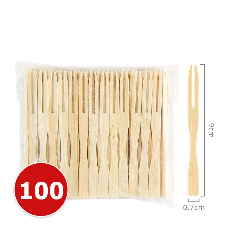LMETJMA 100Pcs Mini Bamboo Fruit Forks Disposable Cocktail Food Forks Party Appetizer Picks Forks Wooden Toothpicks Fork JT297