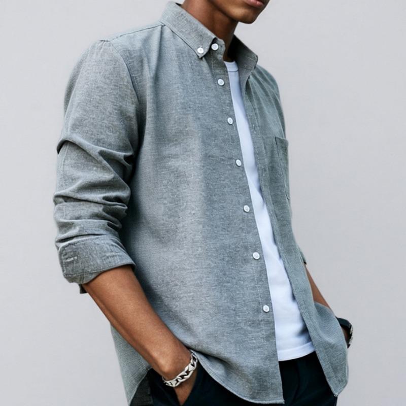 Herren Uni Oxford Langarm Button-Down-Hemd mit Brusttasche, EU-Größe Lässiges Business-Hemd für Amazon Cross-Border
