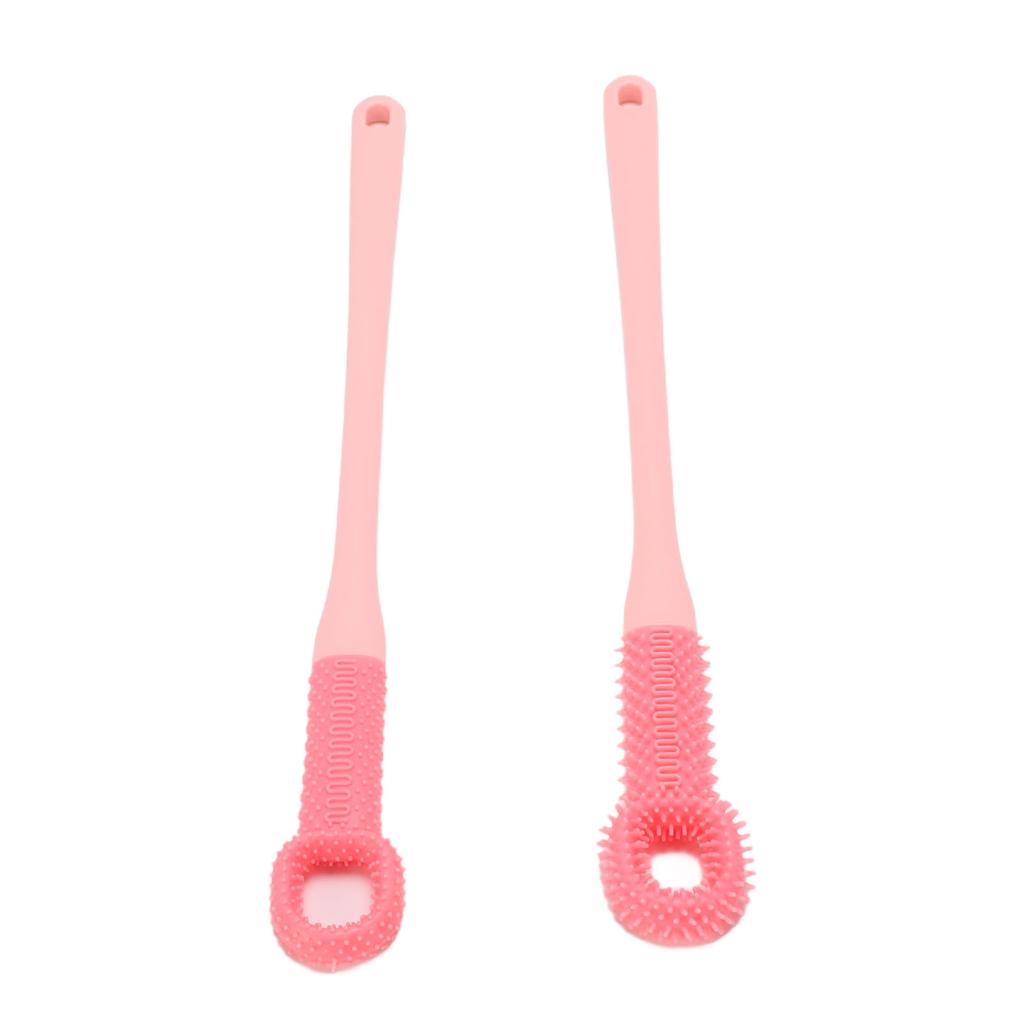 2 Stück Zehenreinigungsbürste Kein Biegen Silikon Langer Griff Fußschrubber in der Dusche für Home Spa Rosa