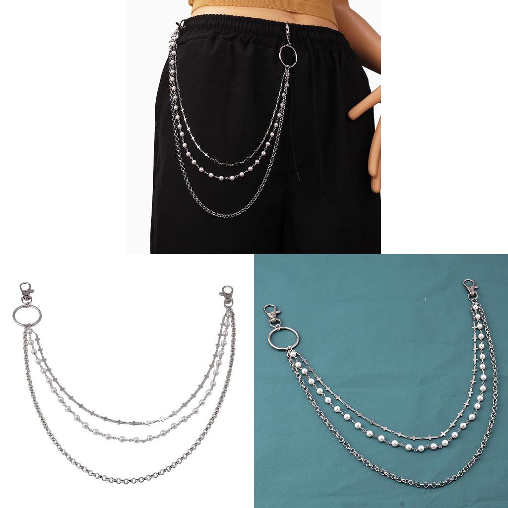 Cross Pendant Chain Belt With Pearl Layers For Men And Women Summer Fashion Accessories