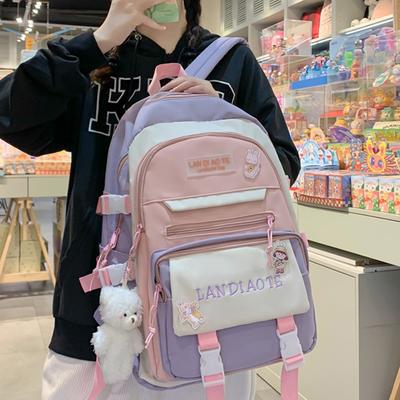 Módní školní taška Kawaii pro dospívající voděodolné nylonové dívky Bagpack Roztomilé ženy Batoh na notebook Cestovní taška Černá Růžová Bookbag