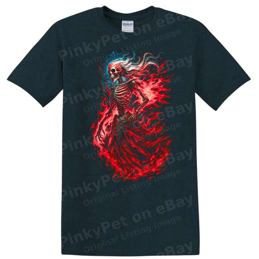 Skeleton Fire Spirit Fantasy T Shirt Graphic Art Halloween Tee
