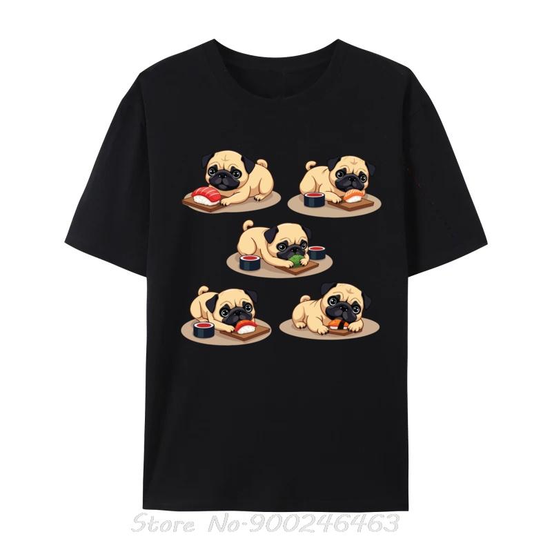 Běžná trička Rozkošný mops s designem sushi Pes Japonský milovník Vtipné tričko Kupóny Bavlněné nadměrné tričko Pánské oblečení