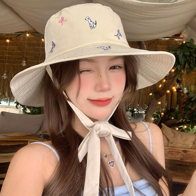 Fisherman Hat Bucket Hat for Girls Colorful Embroidered Casual Caps for Sports Gym Mountain Camping Hat Outdoor Sunshade