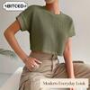 Bluse e Camicie Casual da Donna a Manica Corta con Scollo a O